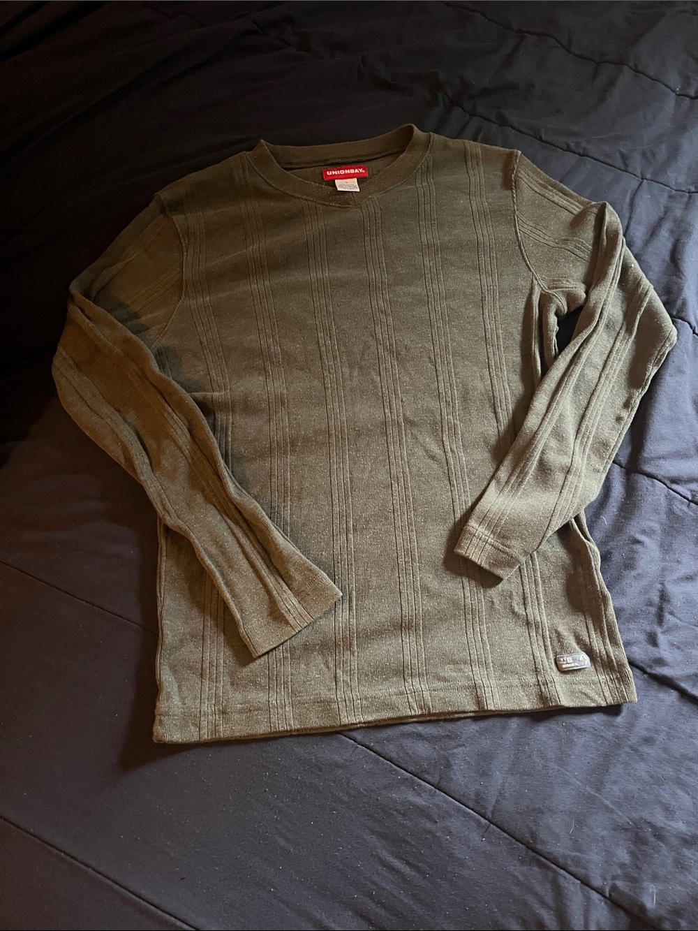 UNIONBAY Olive Green Ribbed Long Sleeve Knit Shirt